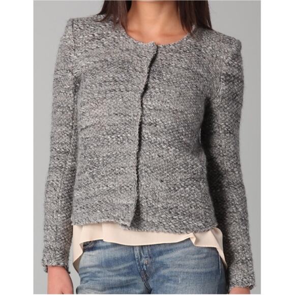 IRO Sveva Boucle Tweed Snap Front Gray Knit Jacket Women's Size 1 Small Career - Picture 14 of 14